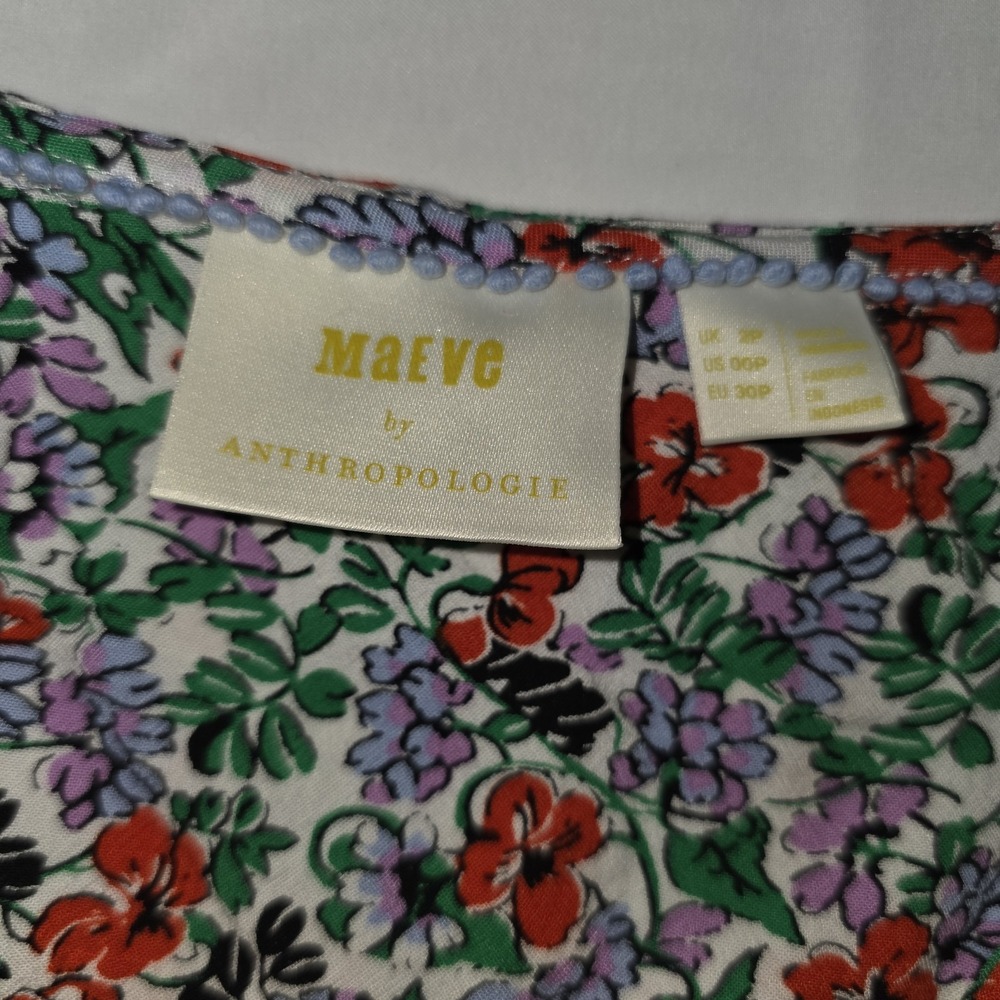Anthropologie Maeve Austen Floral Collared V-Neck Blouse  Size 00P Cottagecore - Picture 2 of 10